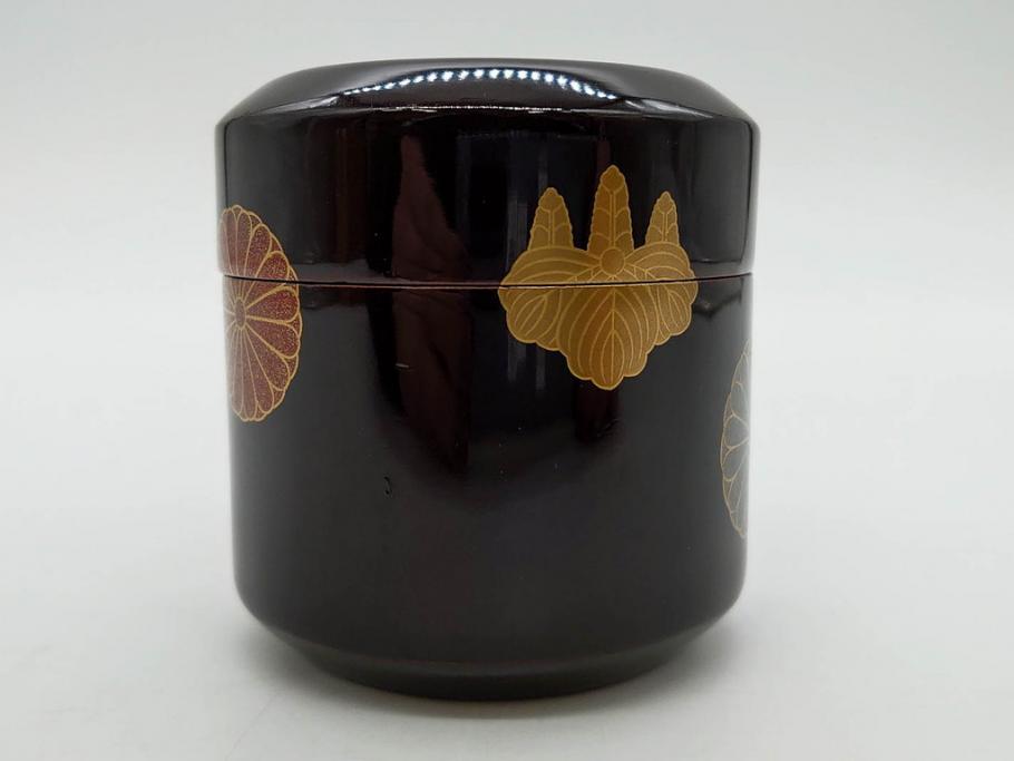 八代 中村宗哲　菊桐蒔絵　雅な美しさのある茶入(花、金彩、漆器、木製、茶入れ、茶筒、茶道具、茶器、又妙斎書付、共箱付き)(R-079748)
