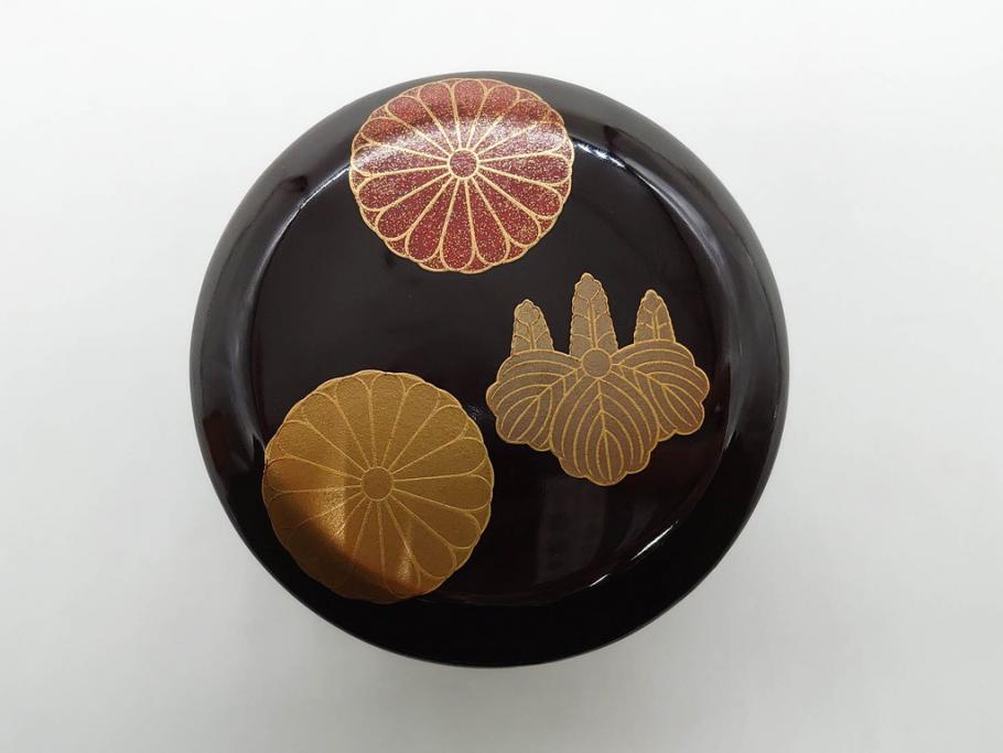 八代 中村宗哲　菊桐蒔絵　雅な美しさのある茶入(花、金彩、漆器、木製、茶入れ、茶筒、茶道具、茶器、又妙斎書付、共箱付き)(R-079748)