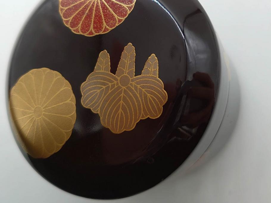 八代 中村宗哲　菊桐蒔絵　雅な美しさのある茶入(花、金彩、漆器、木製、茶入れ、茶筒、茶道具、茶器、又妙斎書付、共箱付き)(R-079748)