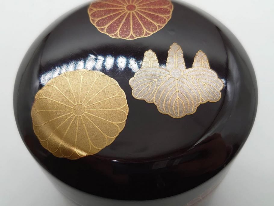 八代 中村宗哲　菊桐蒔絵　雅な美しさのある茶入(花、金彩、漆器、木製、茶入れ、茶筒、茶道具、茶器、又妙斎書付、共箱付き)(R-079748)