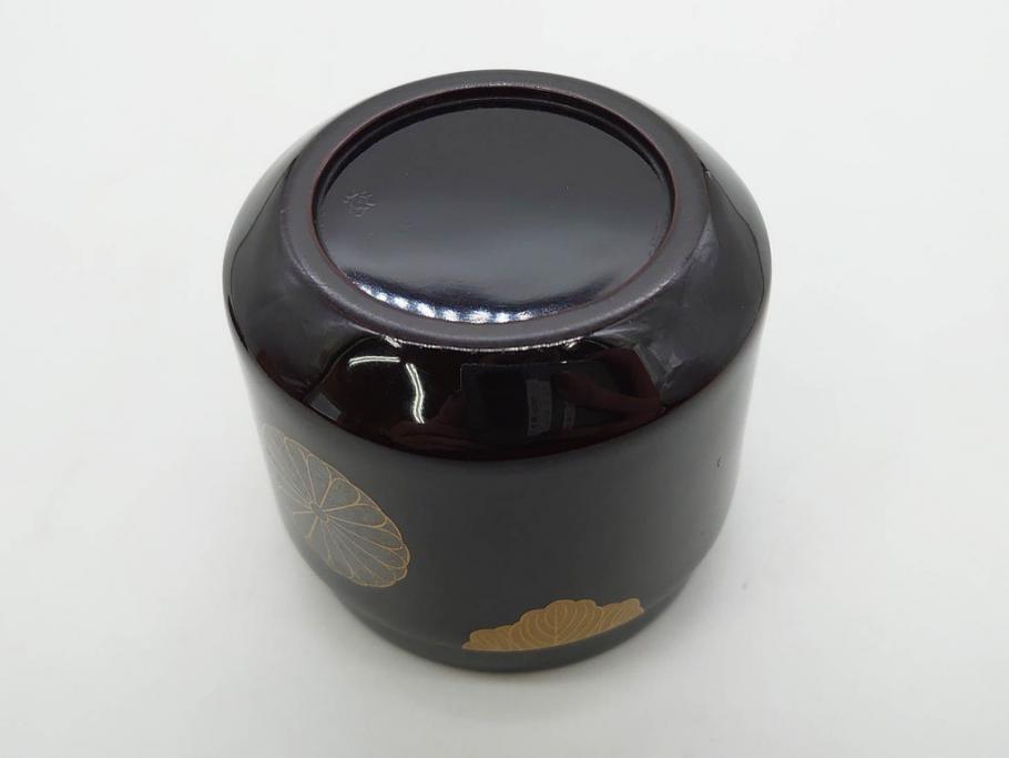 八代 中村宗哲　菊桐蒔絵　雅な美しさのある茶入(花、金彩、漆器、木製、茶入れ、茶筒、茶道具、茶器、又妙斎書付、共箱付き)(R-079748)