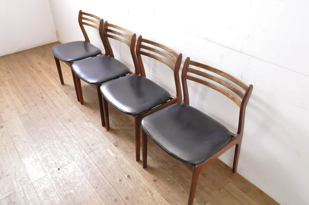 北欧ビンテージ　デンマーク家具　ヴェスタヴィグ・エリクセン(Vestervig Eriksen)　ローズウッド材　無垢材　洗練された佇まいが魅力のダイニングチェア4脚セット(アームレスチェア、椅子、イス、ヴィンテージ)(R-066052)