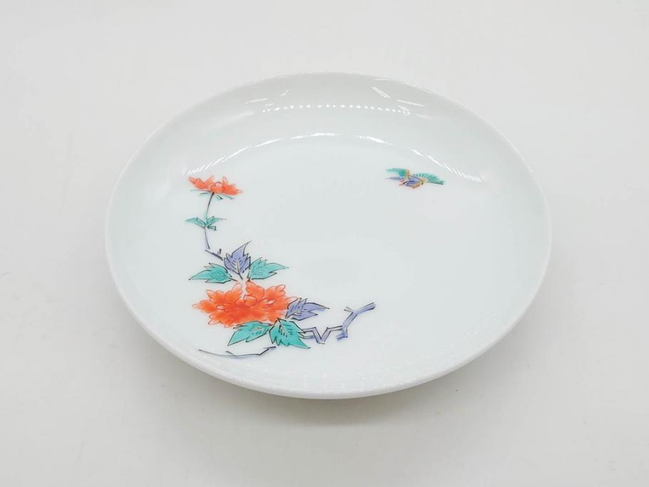 重要無形文化財　人間国宝　十三代 酒井田柿右衛門　有田焼　錦　牡丹文　約11cm　3.5寸　食卓に華やぎを添える小皿5枚セット(花、鳥、豆皿、手塩皿、和皿、和食器、共箱付き、裏印、花押、三寸五分)(R-079750)