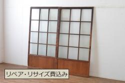 アンティーク建具　大正ロマンの雰囲気漂う両面面取り加工の幅狭ガラス戸4枚セット(引き戸)(R-066734)