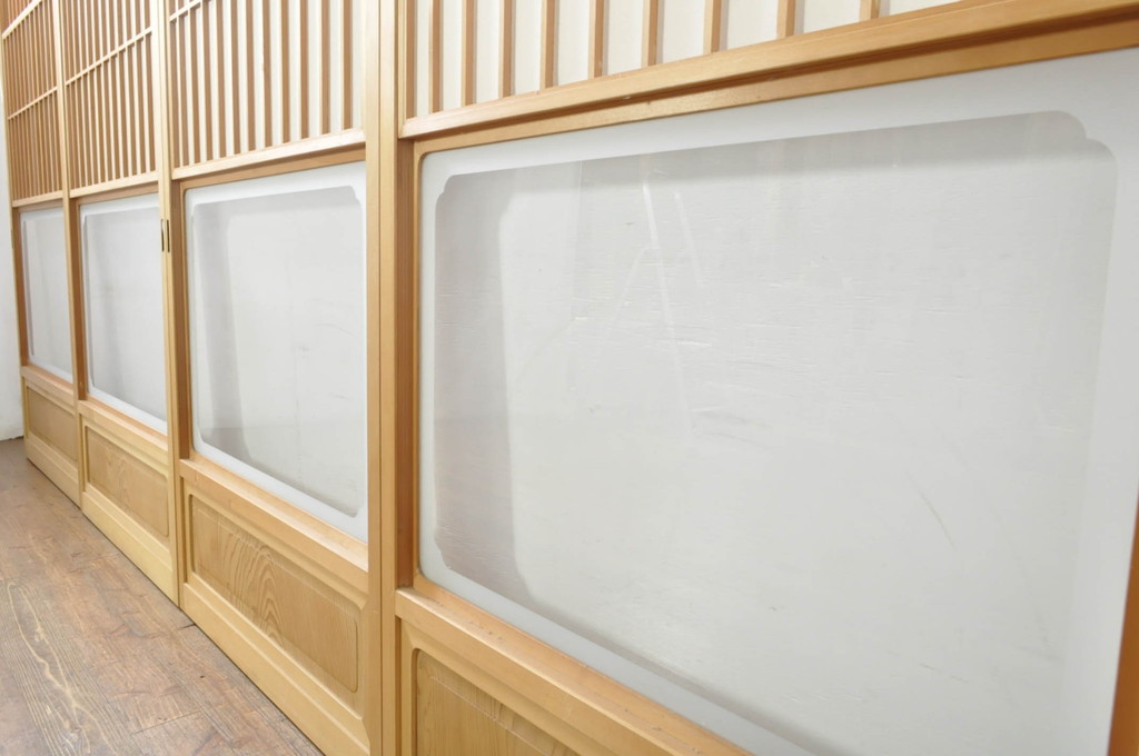 中古　和の空間づくりにおすすめの擦り上げ障子戸4枚セット(建具、擦上障子戸、雪見障子戸、引き戸)(R-077441)