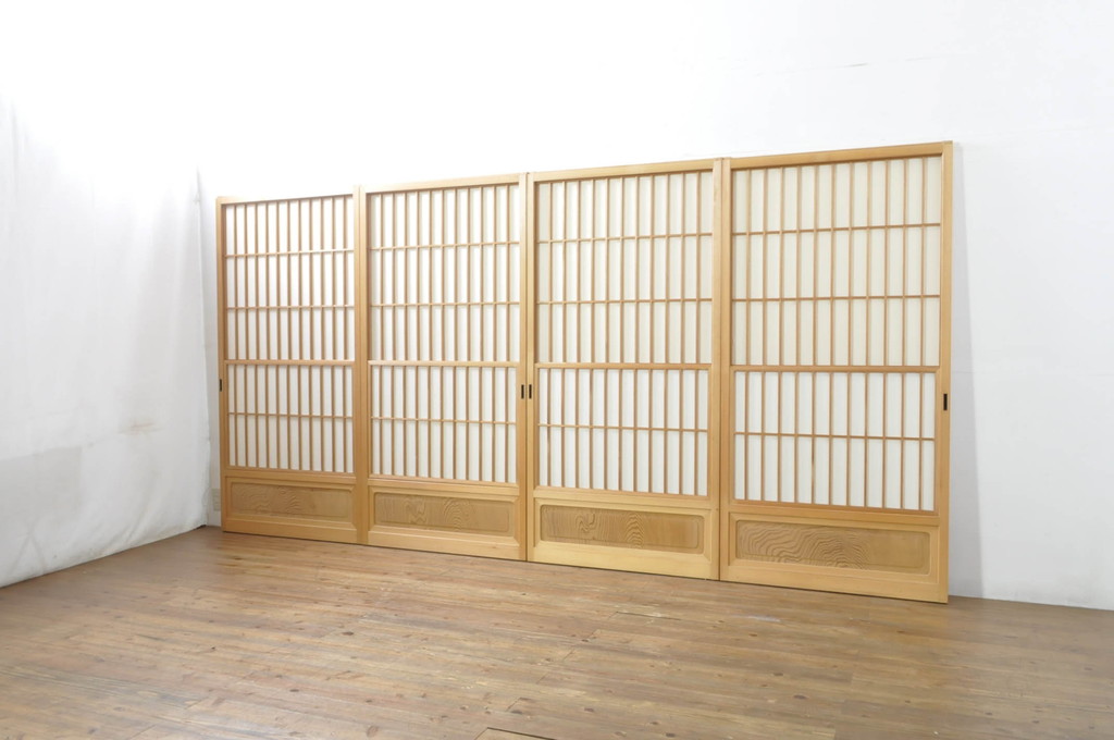 中古　和の空間づくりにおすすめの擦り上げ障子戸4枚セット(建具、擦上障子戸、雪見障子戸、引き戸)(R-077442)
