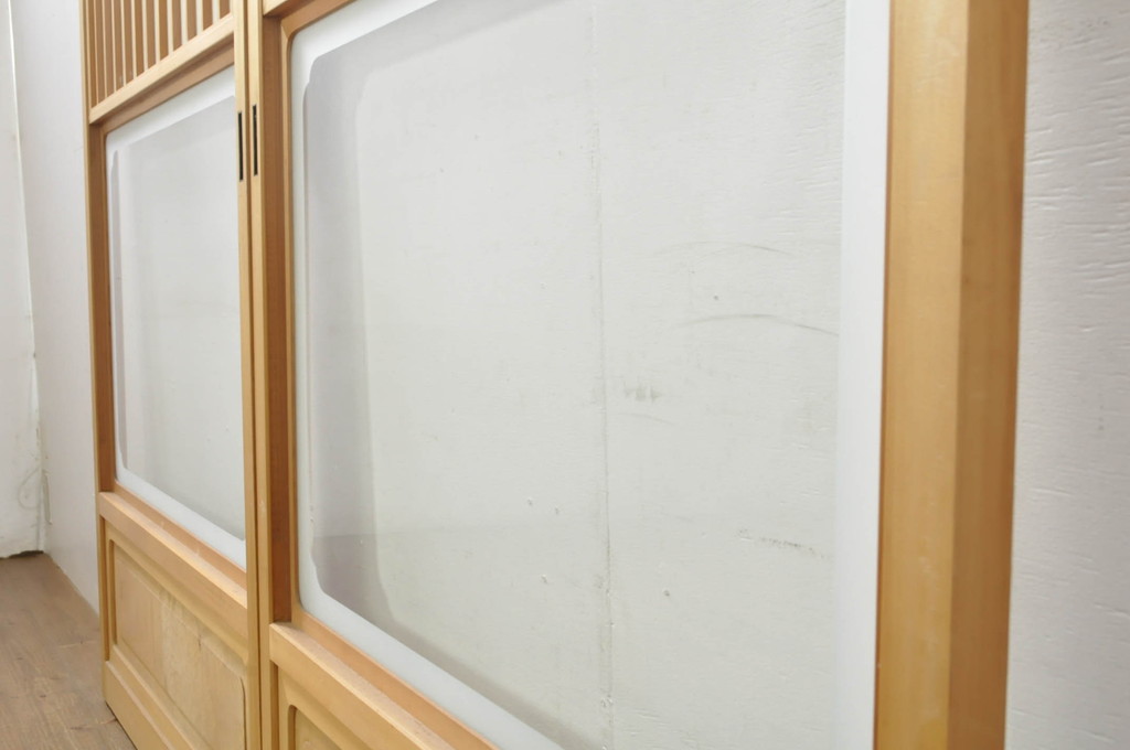 中古　和の空間づくりにおすすめの擦り上げ障子戸2枚セット(建具、擦上障子戸、雪見障子戸、引き戸)(R-077443)