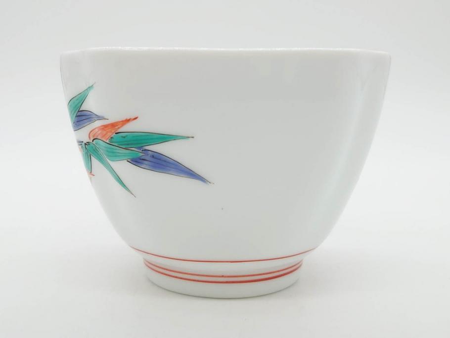 重要無形文化財　人間国宝　十三代 酒井田柿右衛門　有田焼　錦　笹文　約9cm　3寸　落ち着いた佇まいの中付5客セット(深皿、取鉢、小鉢、豆鉢、和食器、共箱付き、裏印、花押、三寸)(R-079801)