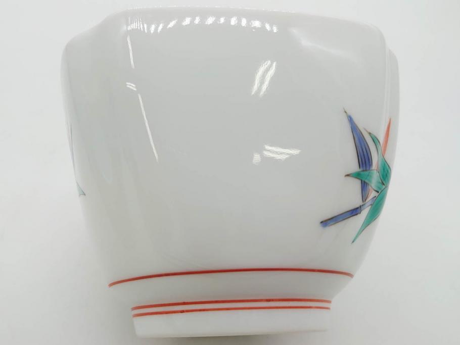 重要無形文化財　人間国宝　十三代 酒井田柿右衛門　有田焼　錦　笹文　約9cm　3寸　落ち着いた佇まいの中付5客セット(深皿、取鉢、小鉢、豆鉢、和食器、共箱付き、裏印、花押、三寸)(R-079801)