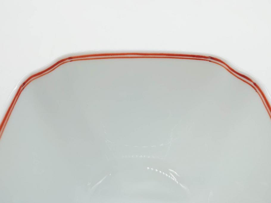 重要無形文化財　人間国宝　十三代 酒井田柿右衛門　有田焼　錦　笹文　約9cm　3寸　落ち着いた佇まいの中付5客セット(深皿、取鉢、小鉢、豆鉢、和食器、共箱付き、裏印、花押、三寸)(R-079801)
