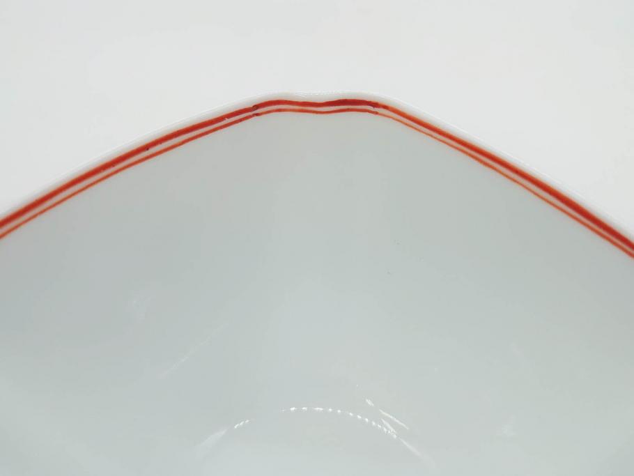 重要無形文化財　人間国宝　十三代 酒井田柿右衛門　有田焼　錦　笹文　約9cm　3寸　落ち着いた佇まいの中付5客セット(深皿、取鉢、小鉢、豆鉢、和食器、共箱付き、裏印、花押、三寸)(R-079801)