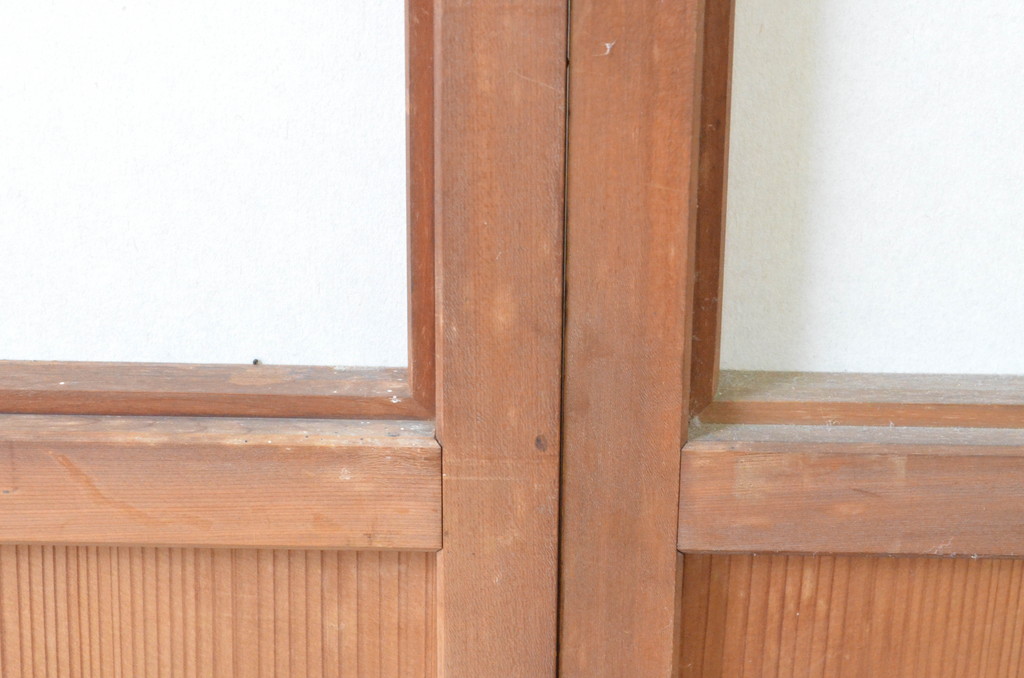 アンティーク建具　　腰板柾目に横桟の入った障子戸2枚セット(引き戸)(R-065484)