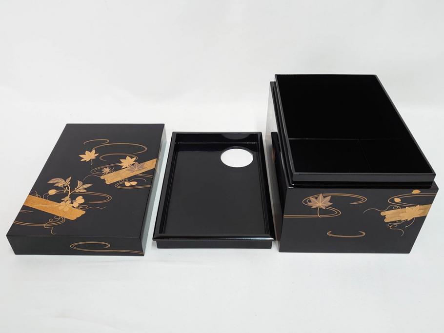 慶塚作　輪島塗　花筏蒔絵　雅な佇まいの茶筥(紅葉、もみじ、桜、さくら、金彩、茶箱、棗、香合、茶筅筒、木製、漆器、漆芸、煎茶道具、茶器、茶道具、野点、共箱付き)(R-079807)