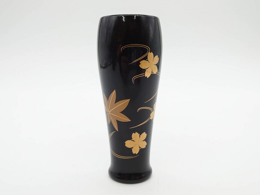 慶塚作　輪島塗　花筏蒔絵　雅な佇まいの茶筥(紅葉、もみじ、桜、さくら、金彩、茶箱、棗、香合、茶筅筒、木製、漆器、漆芸、煎茶道具、茶器、茶道具、野点、共箱付き)(R-079807)