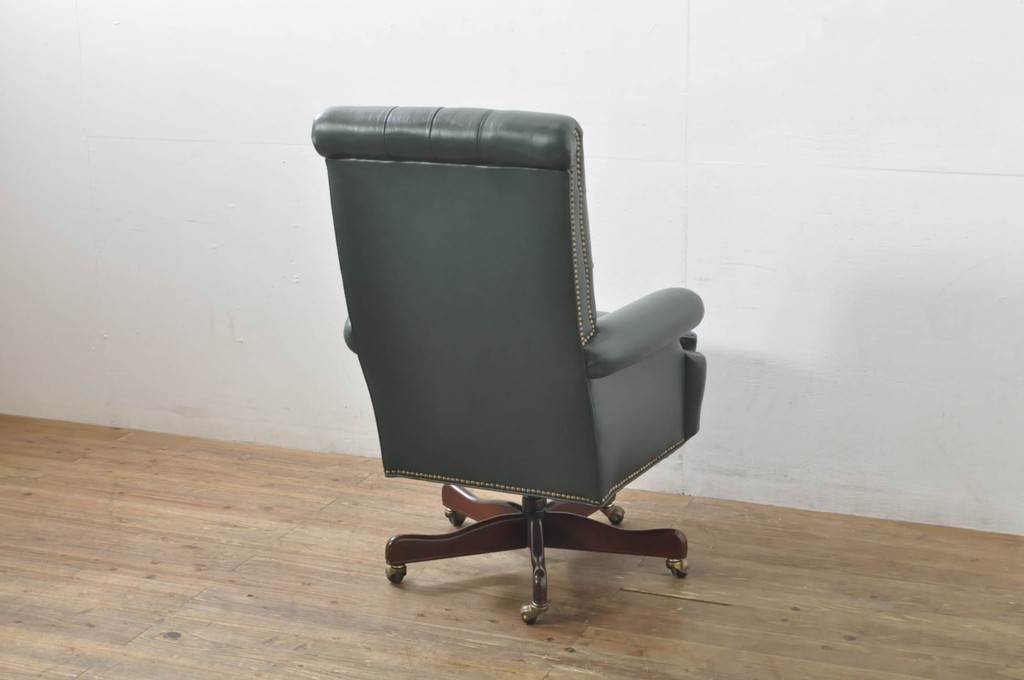 中古　美品!!　DREXEL HERITAGE(ドレクセルヘリテイジ)取り扱い　アメリカ高級家具　ジャレットブラザーズ(Jarrett Brothers)　本革(レザー)　ハイバックデスクチェア(オフィスチェア、回転チェア、アームチェア、デスクチェア)(定価約44万円)(R-078115)
