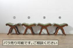 中古　超美品!!　スペイン製　バロッサバレンティ(VARO,S.A. VALENTI)　本革(レザー)　クラシカルな空間演出に活躍するオットマン4脚セット(スリッパチェア、スツール、椅子、イス)(定価4脚で約64万8千円)(R-078117)