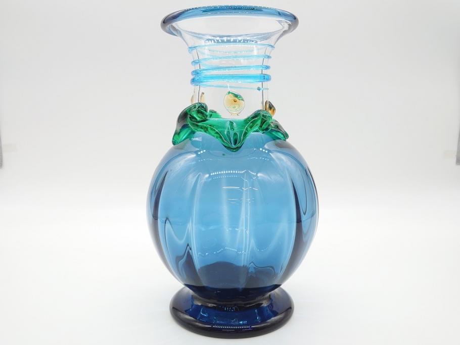 イタリア ベネチアンガラス ビビットな色合いが魅力の花瓶(サイン有 