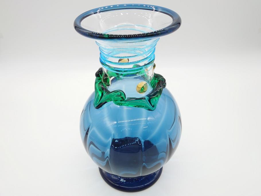 イタリア ベネチアンガラス ビビットな色合いが魅力の花瓶(サイン有 