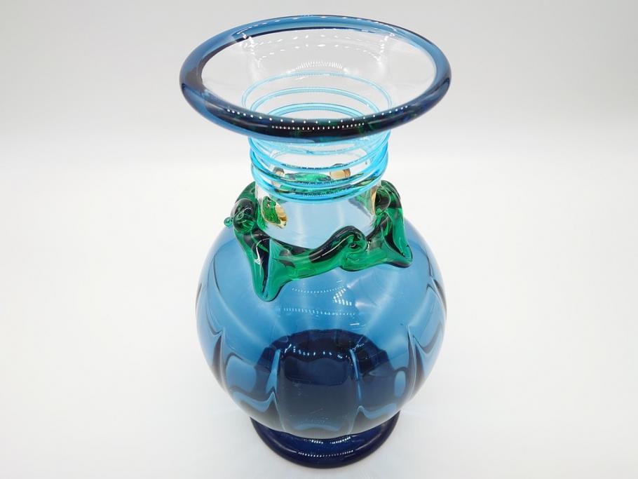 イタリア ベネチアンガラス ビビットな色合いが魅力の花瓶(サイン有