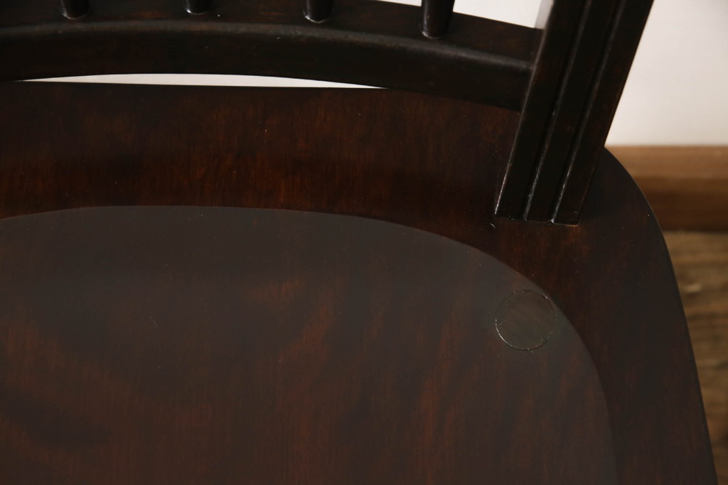 ビンテージ家具　松本民芸家具　クラシカルなダイニングづくりにぴったりの安川式スピンドルチェア2脚セット(板座チェア、ダイニングチェア、椅子、ヴィンテージ)(R-059682)