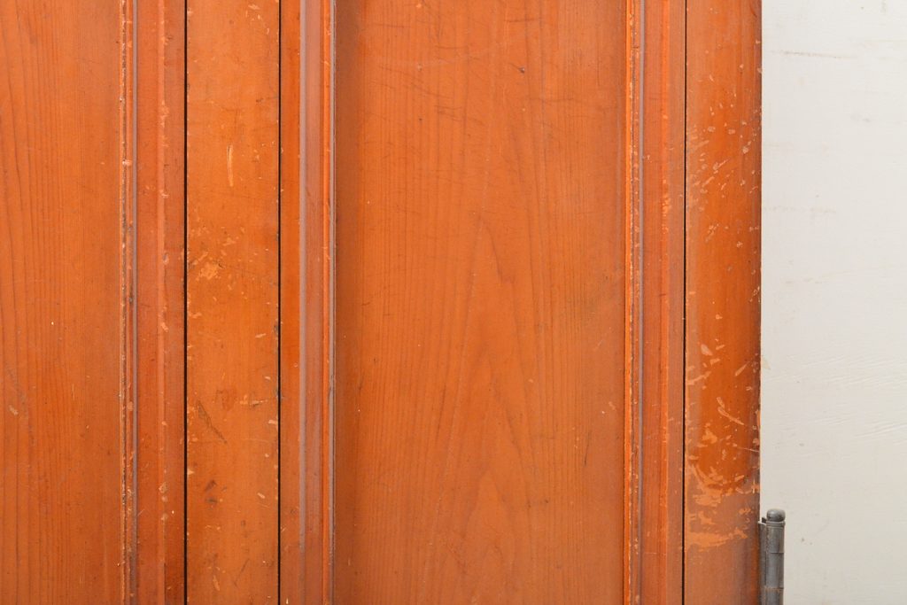 アンティーク建具　昭和初期　ヒノキ(檜)材　レトロな雰囲気が素敵!　大きな窓枠付きの扉1枚(ドア、ガラス扉、建具)(R-059664)