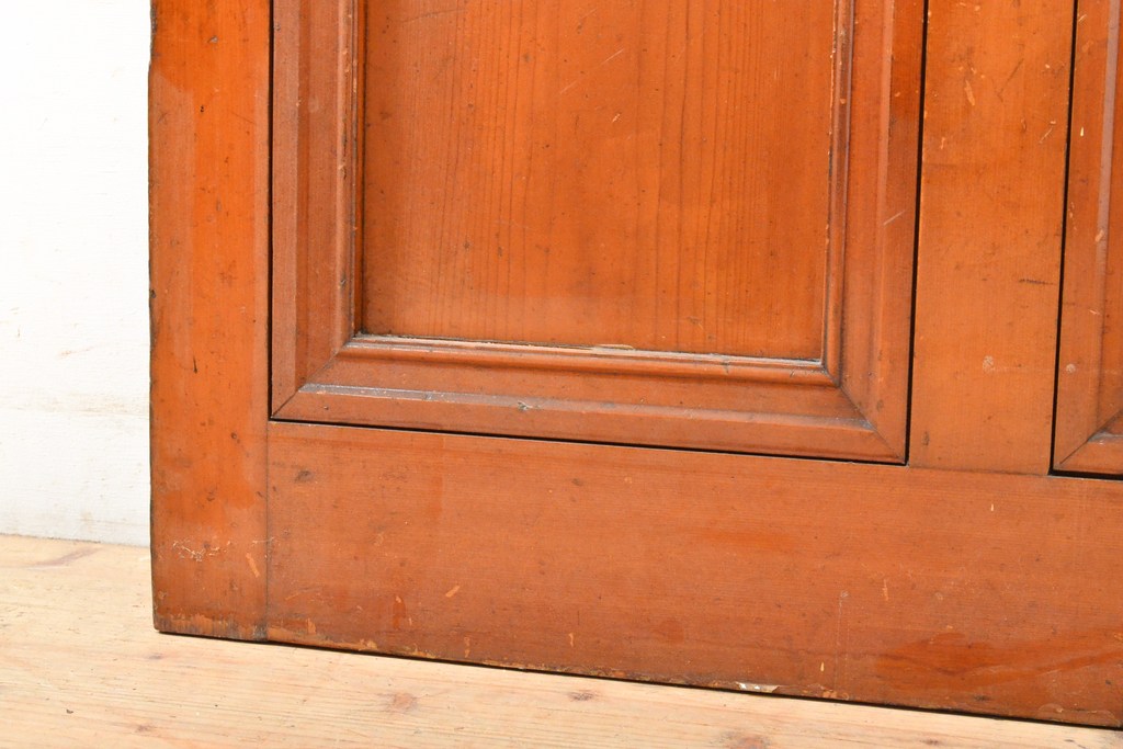 アンティーク建具　昭和初期　ヒノキ(檜)材　レトロな雰囲気が素敵!　大きな窓枠付きの扉1枚(ドア、ガラス扉、建具)(R-059664)