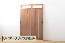 アンティーク建具　ヒノキ材・腰板ケヤキ材　上品さと重厚感を兼ね備えた富山蔵戸1枚(格子蔵戸、玄関戸、玄関ドア、引き戸)(R-051730)