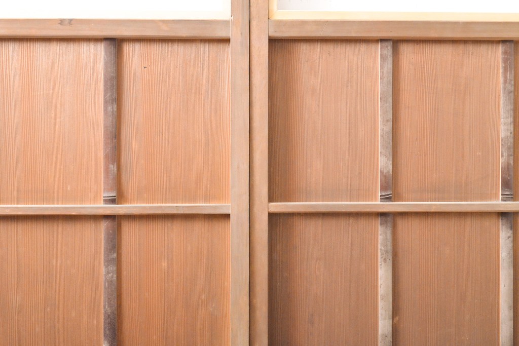 アンティーク建具　昭和中期　高級品　柾目が美しい!　ガラス入り板戸2枚セット(引き戸、建具)(R-059666)