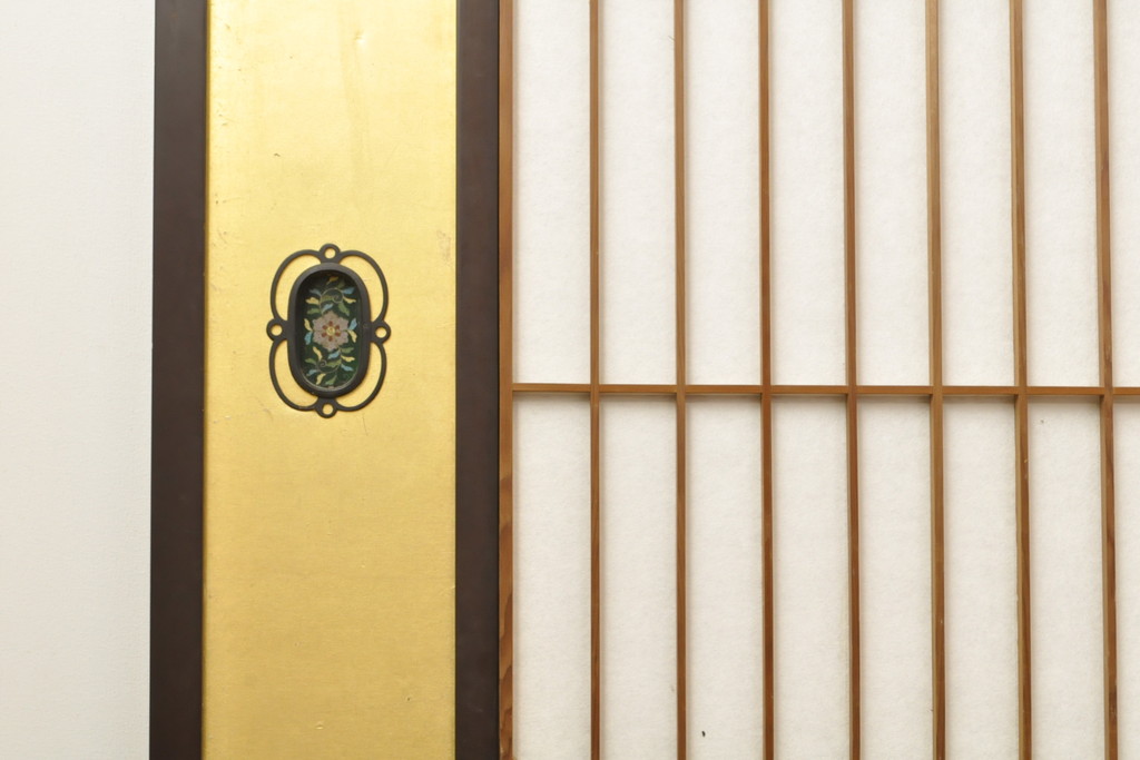 アンティーク建具　高級品　昭和初期　技巧を凝らした七宝引き手が美しい!　障子戸入りふすま(襖)4枚セット(引き戸、建具)(R-059751)