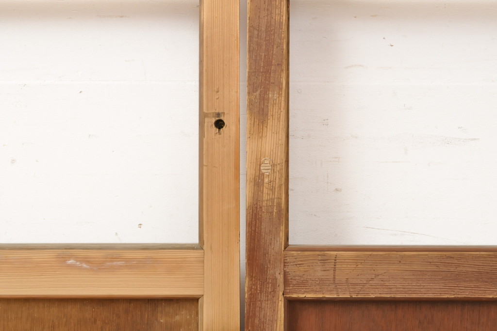 アンティーク建具　昭和中期　レトロな部屋づくりにぴったり!古い木製のガラス戸2枚セット(引き戸、建具)(R-059754)