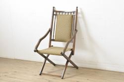 イギリスアンティーク　挽き物加工を施した背板が印象的な折り畳みチェア(イス、アームチェア、フォールディングチェア、椅子)(R-060354)