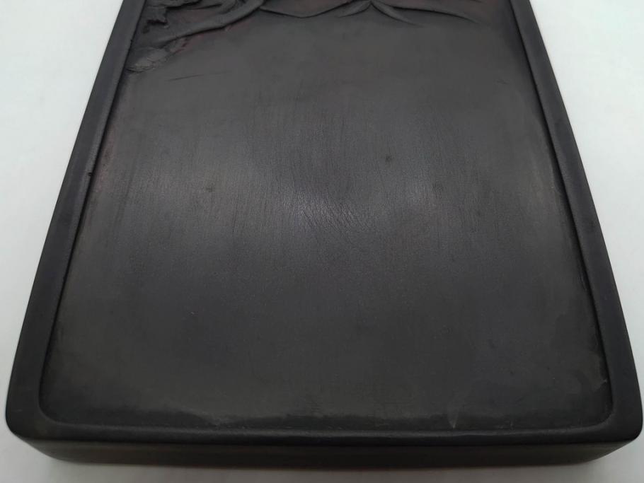 中国　唐物　書道具　鳳凰　細かな装飾が魅力の硯(漢詩、彫刻、鳥)(R-079814)