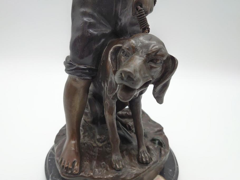 アメリカ製　少年と犬　微笑ましい一瞬を切り取った様なブロンズ像(RUNER、オブジェ)(R-060685)