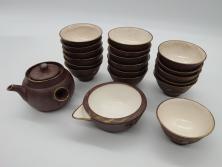 古い萬古焼　金彩が目を引く煎茶セット(急須、湯冷まし、湯呑、茶碗、茶道具)(R-060658)