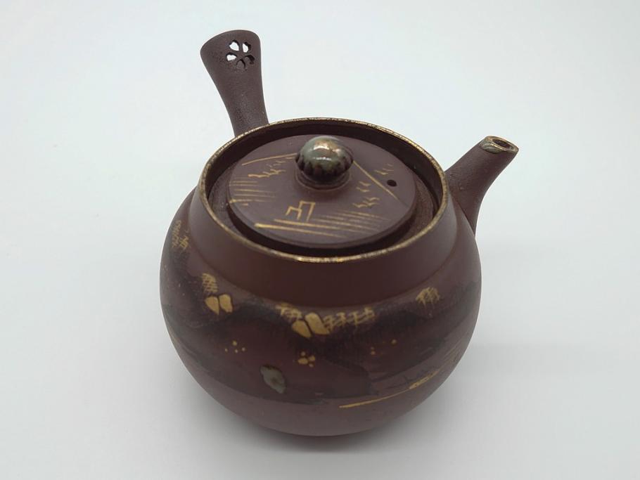 古い萬古焼 金彩が目を引く煎茶セット(急須、湯冷まし、湯呑