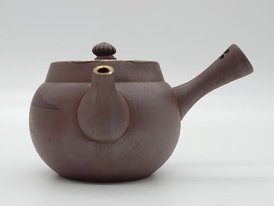 古い萬古焼　金彩が目を引く煎茶セット(急須、湯冷まし、湯呑、茶碗、茶道具)(R-060658)