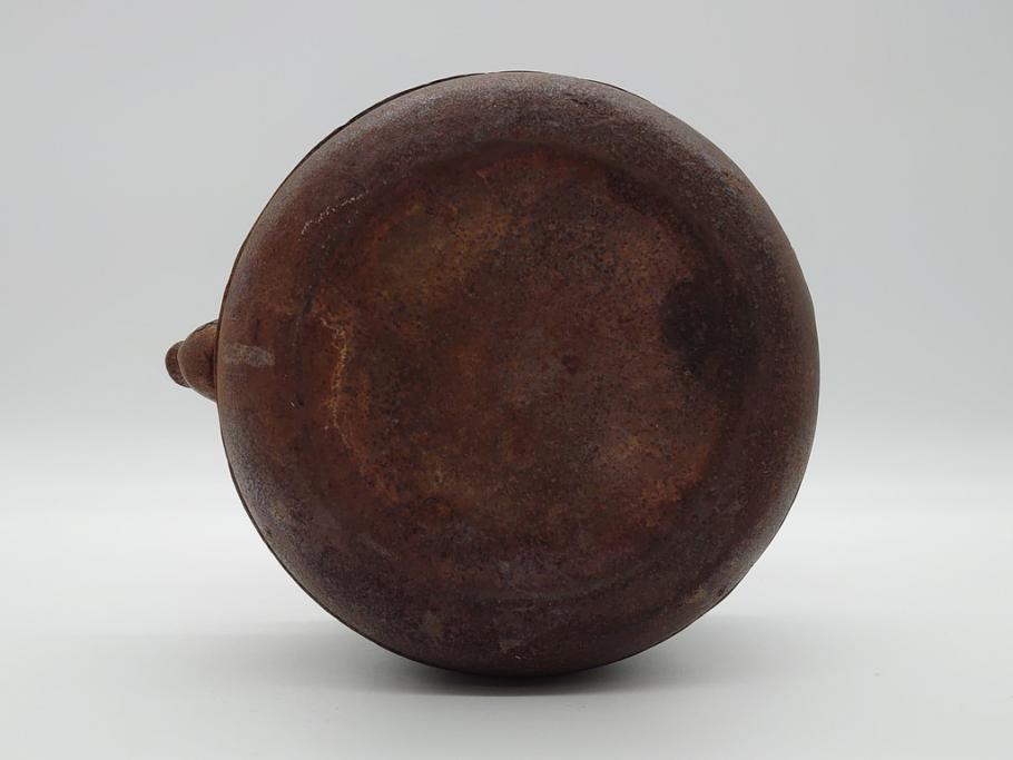 アンティーク　祥雲堂　鳥図やぷっくりしたデザインの摘みが素敵な鉄瓶(銅蓋、茶道具)(R-060751)