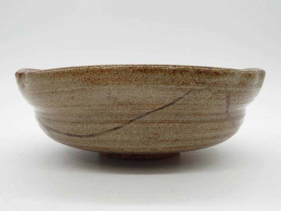 中里重利　絵唐津　約22cm　7.3寸　優美なフォルムが目を引く鉢(唐津焼、鳥、植物、深皿、和皿、中皿、変形皿、和食器、裏印、共箱付き、七寸三分)(R-079817)