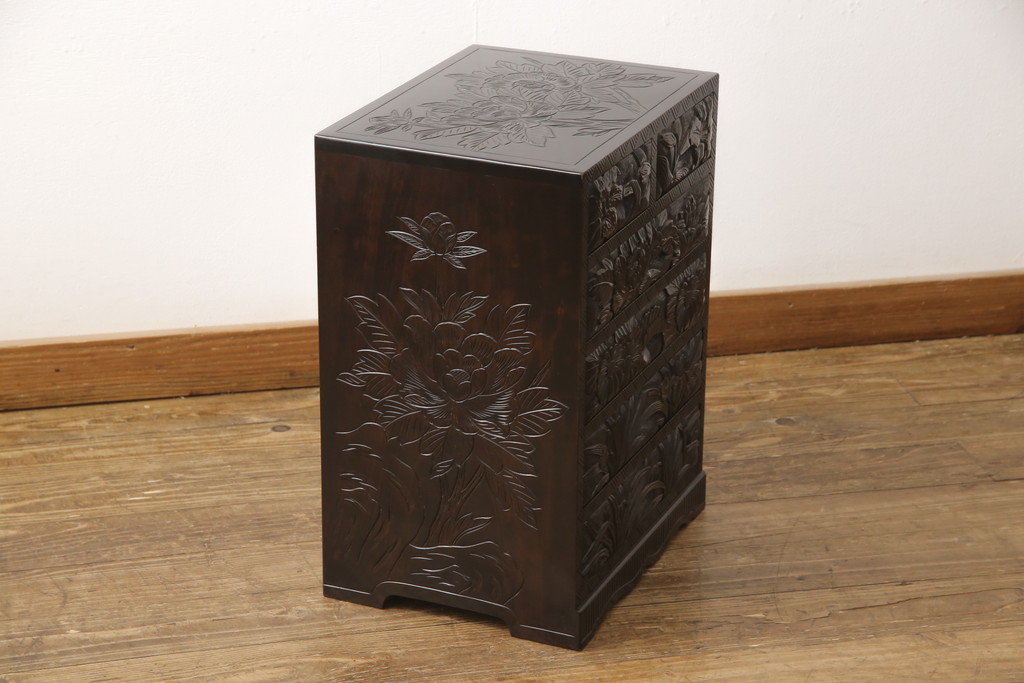 中古 美品 伝統工芸 日光彫り 職人技が光る花の彫刻が美しい小
