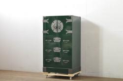 中古　美品!!　二本松工藝館　田中家具　個性的でモダンな佇まいの両開き戸付きチェスト(サイドチェスト、和タンス、整理箪笥、収納箪笥、引き出し、観音箪笥、衣装箪笥)(定価約65万円)(R-078287)