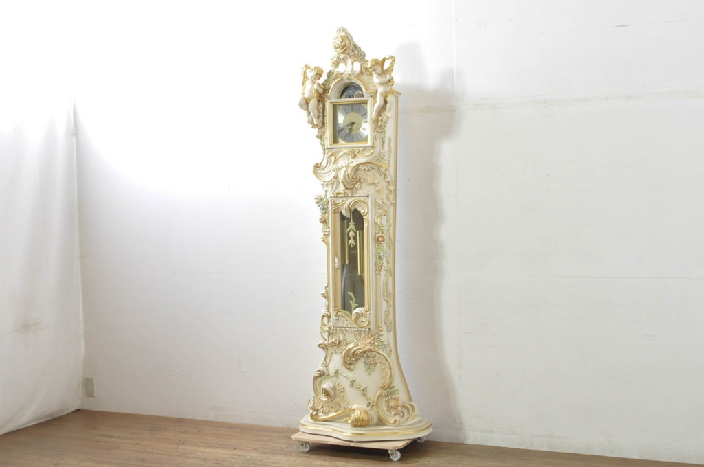中古　美品!!　イタリア製　ブランド家具　豪華な装飾が魅力のロココ調ホールクロック(時計台、振り子時計、大型、ディスプレイ)(定価約240万円)(R-078088)