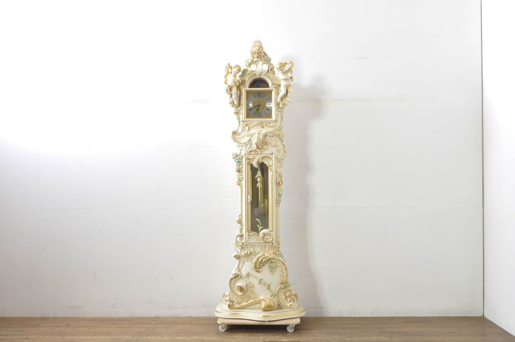 中古　美品!!　イタリア製　ブランド家具　豪華な装飾が魅力のロココ調ホールクロック(時計台、振り子時計、大型、ディスプレイ)(定価約240万円)(R-078088)