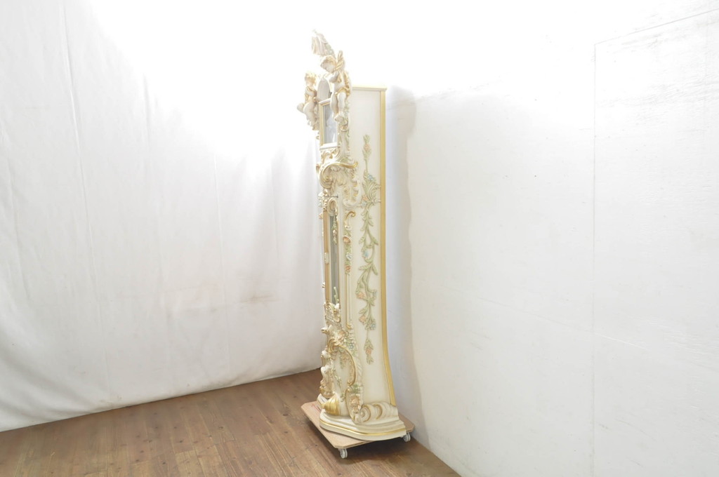 中古　美品!!　イタリア製　ブランド家具　豪華な装飾が魅力のロココ調ホールクロック(時計台、振り子時計、大型、ディスプレイ)(定価約240万円)(R-078088)