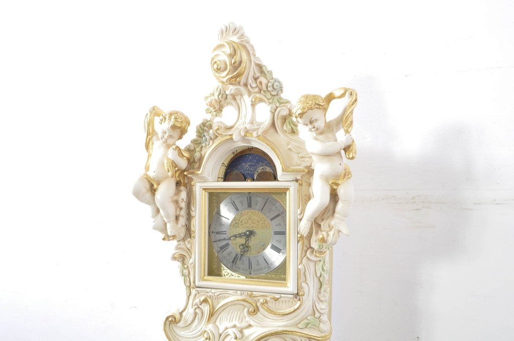 中古　美品!!　イタリア製　ブランド家具　豪華な装飾が魅力のロココ調ホールクロック(時計台、振り子時計、大型、ディスプレイ)(定価約240万円)(R-078088)