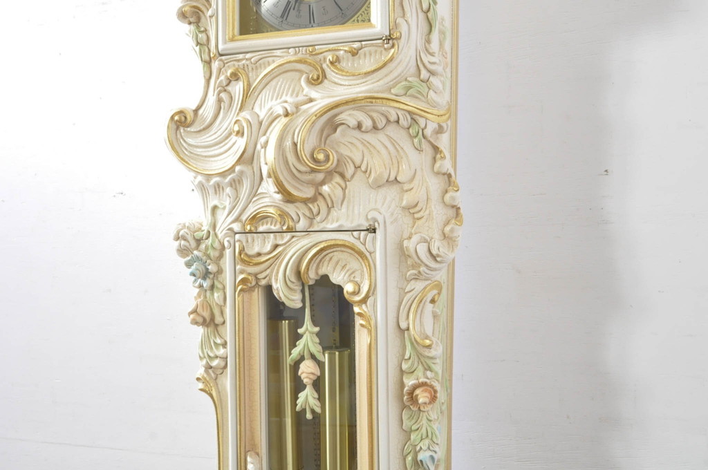 中古　美品!!　イタリア製　ブランド家具　豪華な装飾が魅力のロココ調ホールクロック(時計台、振り子時計、大型、ディスプレイ)(定価約240万円)(R-078088)