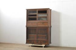 中古　高級品!!　ナラ材　上質な和の空間を演出するアンティーク調水屋箪笥サイドボード(食器棚、サイドキャビネット、茶箪笥、収納棚、戸棚)(R-078978)
