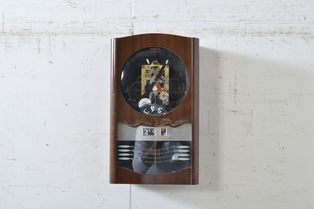 和製アンティーク　曜日カレンダー付　レトロな雰囲気が素敵な掛け時計(柱時計、古時計、振り子時計)(R-072182)