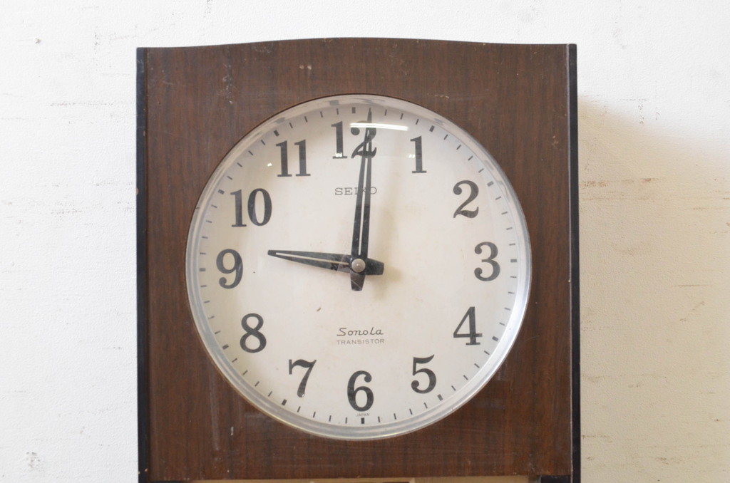 和製アンティーク　SEIKO　Sonola(セイコー・ソノーラ)　TRANSISTOR(トランジスタ)　昭和レトロ　昔懐かしい雰囲気の掛け時計(柱時計、古時計、振り子時計、トランジスタ時計)(R-072408)