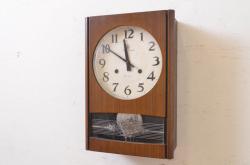 アンティーク雑貨　精工舎(SEIKOSHA、セイコー)　8DAY　浮き彫りがクラシカルなゼンマイ式柱時計(掛け時計、振り子時計)(R-039083)