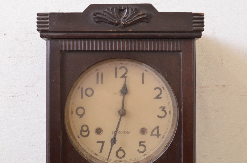 和製アンティーク　精工舎(SEIKOSHA、セイコー)　TRADE(S)MARK　大正ロマン溢れる佇まいが魅力の掛け時計(柱時計、古時計、振り子時計)(R-072417)